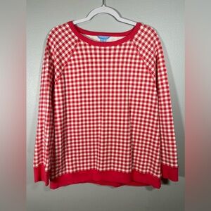 Draper James Gingham Checkered Coral Pullover Sweatshirt Women’s Size XL
